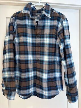 Eddie Bauer Blue, Brown & White Plaid Button-Down Shirt